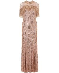 Jenny Packham - Cape-Detailed Sequin-Embellished Gown - Lyst