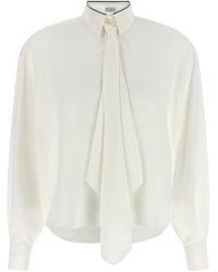 Brunello Cucinelli - Long Sleeve Tie Detail Blouse - Lyst