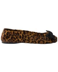 Prada - Printed Leather Ballerinas With Bow - Lyst