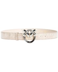 Pinko - Galleria 3Cm Shiny Croc-Print Belt With Love Birds Buckle - Lyst