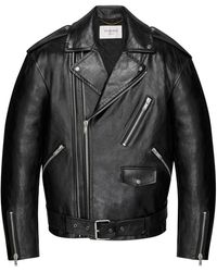 Saint Laurent - Grain Leather Oversized Motorcycle Jacket - Lyst