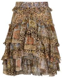 Etro - Leopard-Print Frill Silk Mini Skirt - Lyst