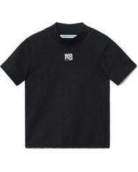 Alexander Wang - High-Neck Viscose Short-Sleeve Logo Top - Lyst