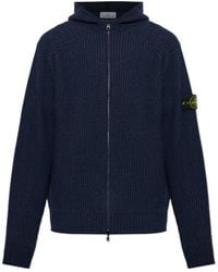 Stone Island - Long-Sleeved Zip-Up Knit Sweater - Lyst