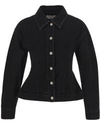 McQueen - Button Up Peplum Denim Jacket - Lyst