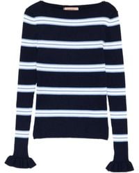 Twinset - Ruffled Cuff Striped Knitted Sweater - Lyst