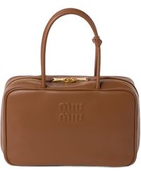 Miu Miu - Beau Logo-Debossed Zipped Tote Bag - Lyst