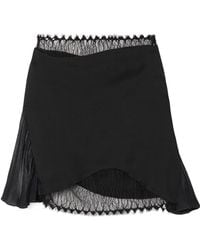 Victoria Beckham - Pleated Lace And Chiffon-Trimmed Satin-Crepe Mini Skirt - Lyst
