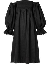 Sleeper - Shoulder Shirred Linen Midi Dress - Lyst