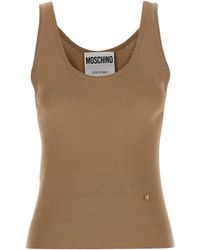 Moschino - Logo Plaque Ribbed-Knit Tank Top - Lyst