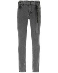 Off-White c/o Virgil Abloh - Logo Detailed Belted Skinny Jeans - Lyst
