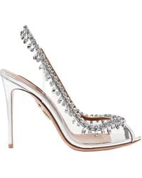 Aquazzura - Temptation Crystal-Inlaid Ankle-Wrapped High-Heeled Sandals - Lyst