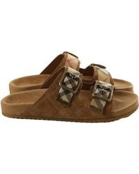 Burberry - Checked Double-Buckle Sandals - Lyst