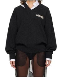 Simone Rocha - V-Neck Openwork Wool Blend Sweater - Lyst