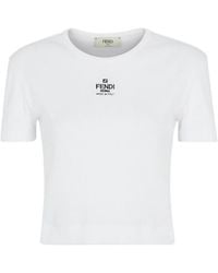 Fendi - Logo Embroidered Crewneck Cropped T-Shirt - Lyst