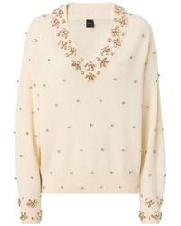 Pinko - Crystal-Embellished V-Neck Sweater - Lyst