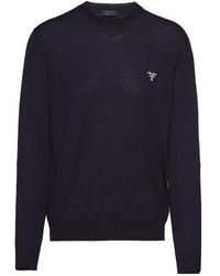 Prada - Logo Embroidered Crewneck Jumper - Lyst