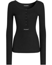 Dolce & Gabbana - Henley Ribbed Long Sleeve Top - Lyst