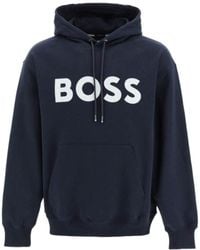 BOSS - Boss Logo Printed Drawstring Hoodie - Lyst