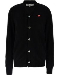 COMME DES GARÇONS PLAY - Button-Closure Wool Cardigan With Logo Patch - Lyst