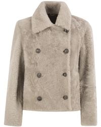 Brunello Cucinelli - Fuzzy Shearling Pea Coat - Lyst