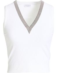 Brunello Cucinelli - Solid Color V-Neck Sleeveless Top - Lyst