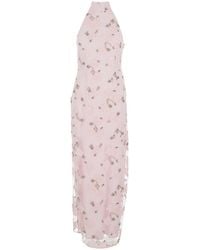ROTATE BIRGER CHRISTENSEN - Long Dress With Open Back And Floral Beaded Details - Lyst