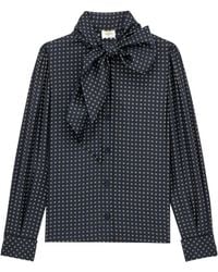 Saint Laurent - Checkered Mulberry Silk Crepe Satin Shirt With Floral Knot - Lyst