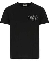 McQueen - Skull Embroidered Crewneck T-Shirt - Lyst