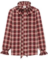 Saint Laurent - Checkered Ruffle Detailed Shirt - Lyst