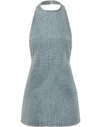Self-Portrait - Embossed Embellished Denim Mini Dress - Lyst