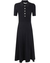 Michael Kors - Ribbed Polo Pleated Midi Dress - Lyst