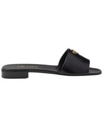 Prada - Logo Plaque Open Toe Slides - Lyst