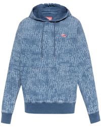 DIESEL - All-Over Logo Denim-Effect Hoodie - Lyst