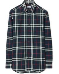 Burberry - Check-Pattern Long Sleeved Shirt - Lyst