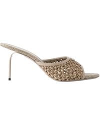 Paris Texas - Raffia Woven High Heel Slide Sandals - Lyst