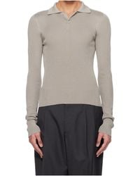 Rier - Long-Sleeved Collared Knit Polo Shirt - Lyst