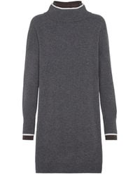 Brunello Cucinelli - High Neck Ribbed Mini Dress - Lyst
