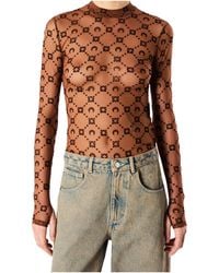 Marine Serre - Moonogram Mesh Flock Second Skin Highneck Top - Lyst