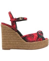 Dolce & Gabbana - Floral Motif Wedge Sandals - Lyst
