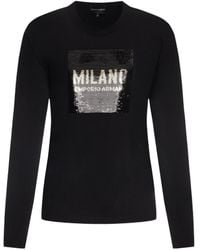 Emporio Armani - Logo Long-Sleeved Round-Neck T-Shirt - Lyst