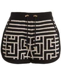 Balmain - Monogram-Jacquard Wool Shorts - Lyst