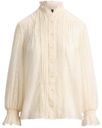 Ralph Lauren - Lace-Trim Pintucked Blouse - Lyst