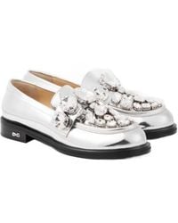 Mach & Mach - Crystal-Embellished Metallic Leather Loafers - Lyst