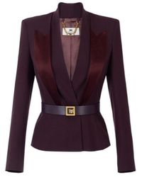 Elisabetta Franchi - Belted Slim Fit Crepe Jacket - Lyst