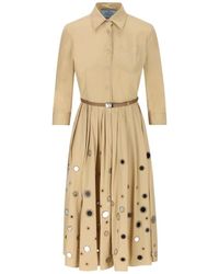 Prada - Long-Sleeved Belted Dress - Lyst