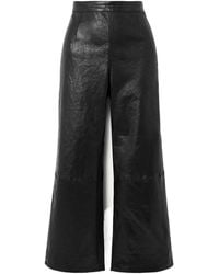 FRAME - Ruffled High-Waisted Wide-Leg Nine-Inch Leather Pants - Lyst