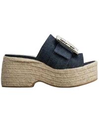 Roger Vivier - Strass Buckle Espadrille Platform Mule - Lyst