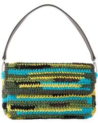 STAUD - Leather-Trimmed Crocheted Fabric And Raffia Shoulder Bag - Lyst