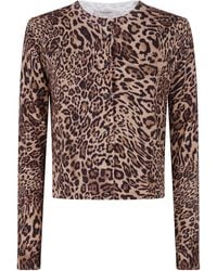 Twinset - Leopard-Print Buttoned Crewneck Cardigan - Lyst